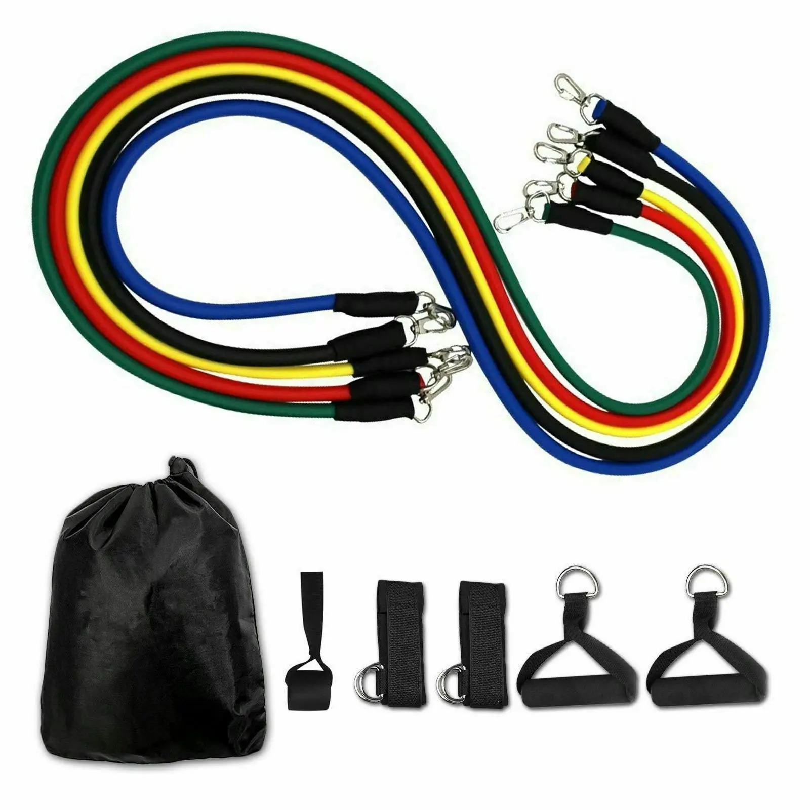 11 pc Resistance Band Set Muscle Training Belt Exercise Fitness Training Elastic - Beauty