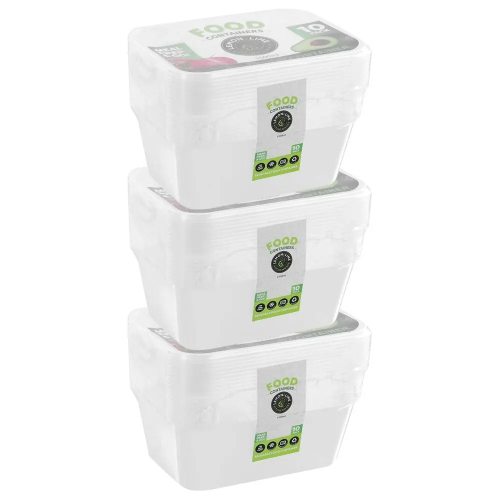 3x 10PK Lemon & Lime Reusable 1.5L Rectangle Food Container/Storage w/ Lid CLR - Home & Garden