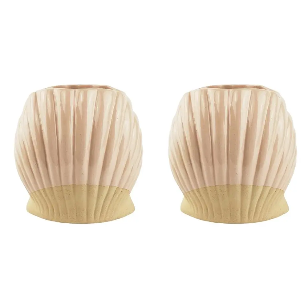 2x Urban Clam Shell 17cm Ceramic Planter Flower/Plant Pot Home Desk Decor Pink - Home & Garden