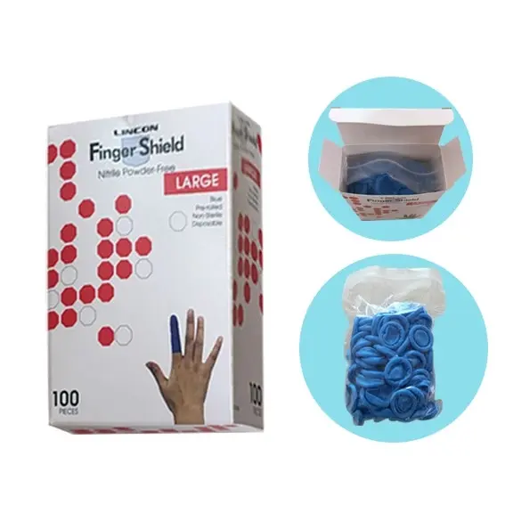 Lincon Nitrile Powder Free Large Blue Antistatic Finger Cots 100 Bag - Commercial