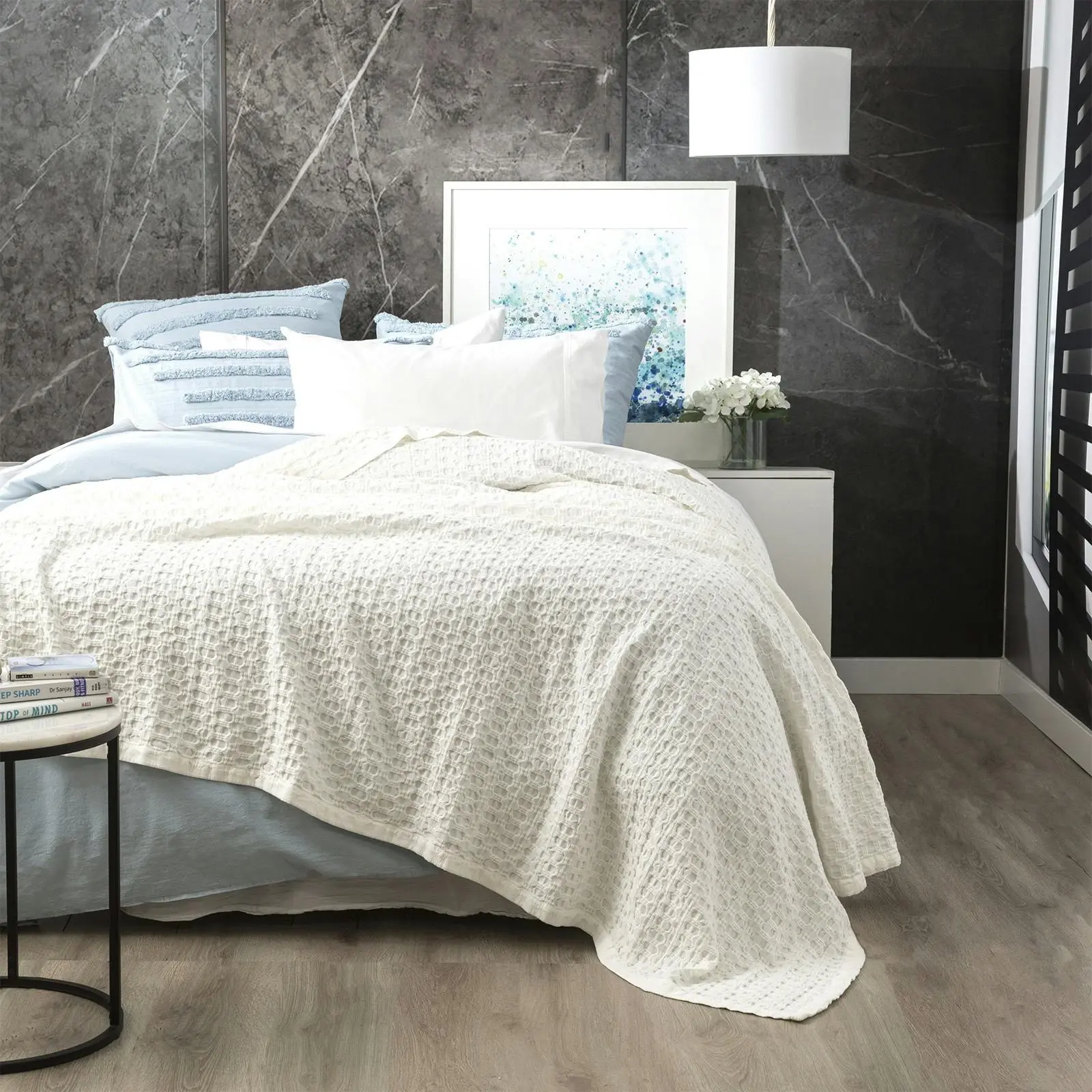 Renee Taylor Lexico Single/Double Waffle Blanket 480GSM Cotton Home Bedding WHT - Home & Garden