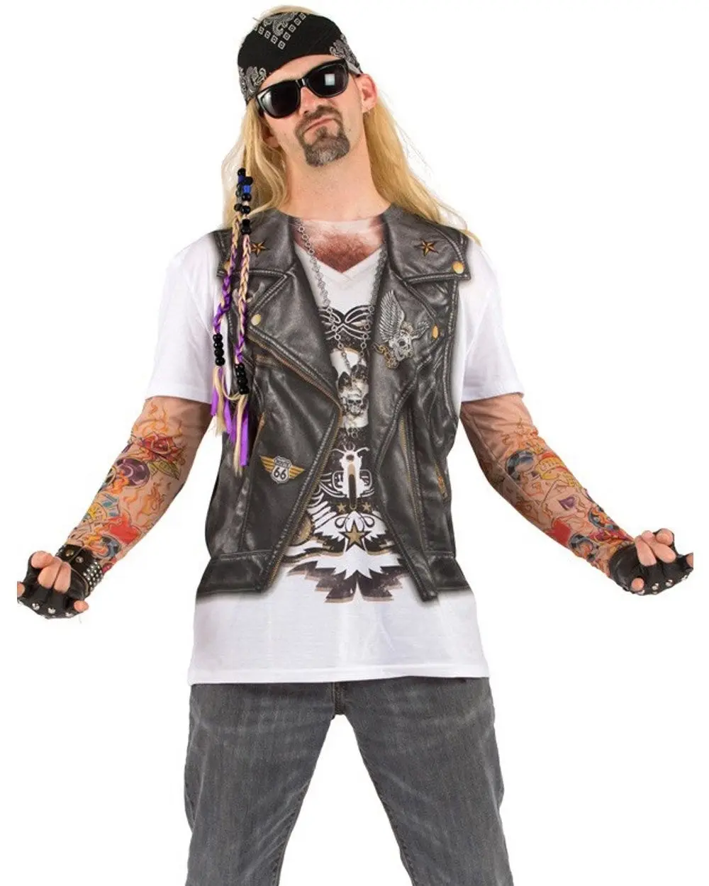 Faux Real Biker Tattoo Long Sleeve Top - Fashion
