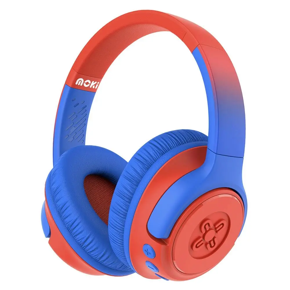 Moki Mixi Kids Volume Limited Wireless/Bluetooth 3.5mm Headphones Blue Red - Electronics