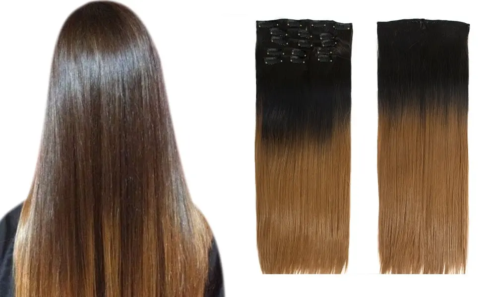 2Pcs 22" Twotone Ombre High Grade Brown Straight 7Piece 16Clips Hair Extension 06 2X - Beauty