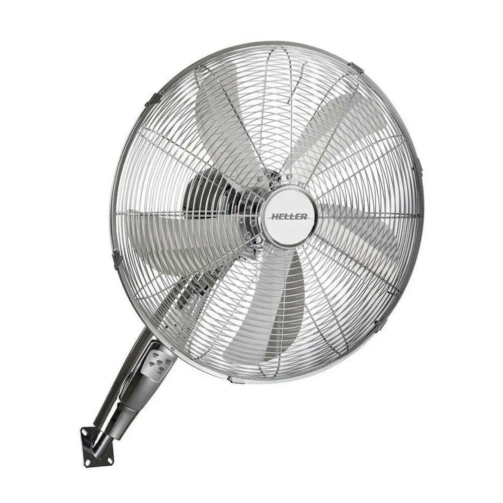 Heller 40cm Chrome Wall Mounted Fan 3 Speed Oscillating Tilt/Hanging w/ Remote - Home & Garden