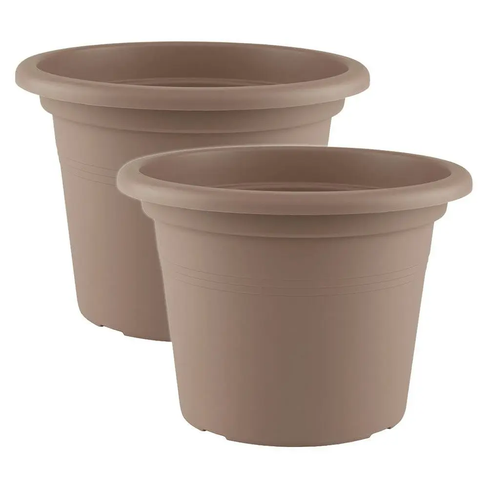 2x Artevasi Cilindro Plastic Indoor/Outdoor Garden Plant Pot 35x24.9cm Taupe - Home & Garden