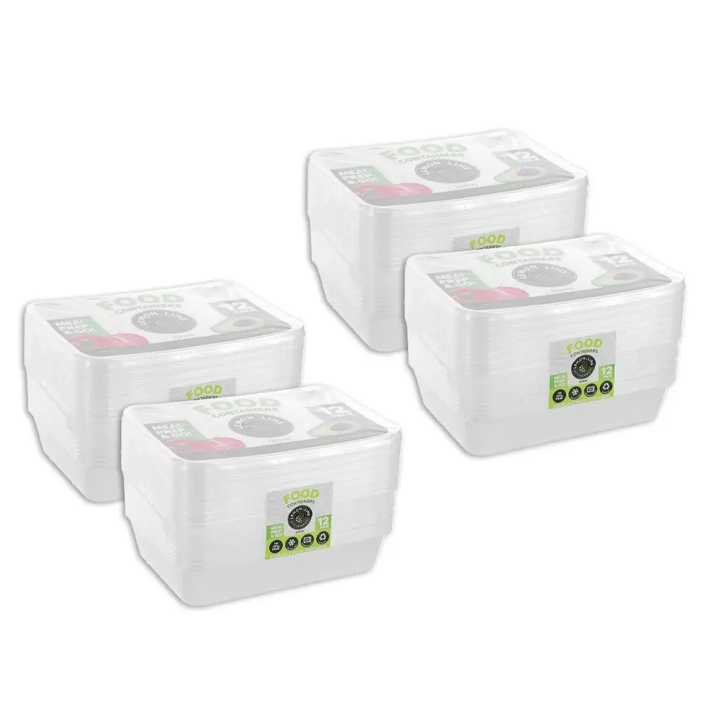 48pc Lemon & Lime Reusable Takeaway Food Storage Container Box Rectangular 650ml - Home & Garden