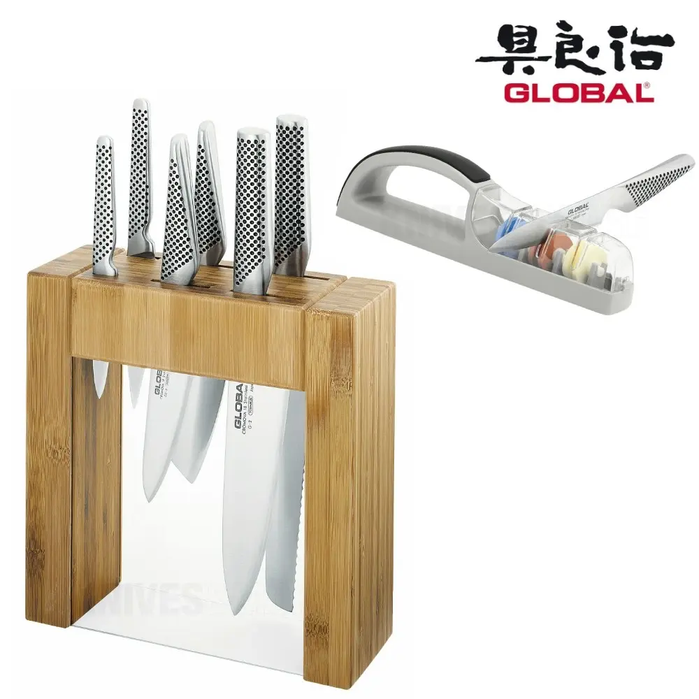 Global Ikasu 7pc Knife Block Set + 3 Stage Mino Sharpener - Kitchenware - Save up to 70%