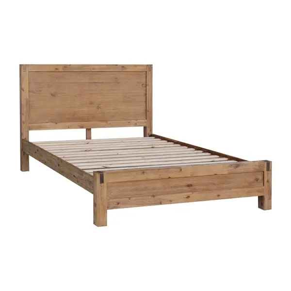 Bed Frame Double Size in Solid Wood Veneered Acacia Bedroom Timber Slat in Oak - Furniture