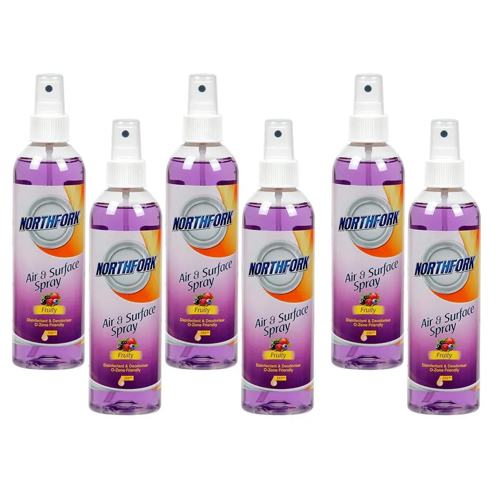 6Pk Northfork 250ml Air & Surface Disinfectant Deodoriser Cleaner Spray Fruity - Home & Garden