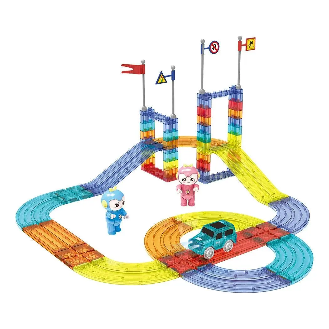 Kids 63Pcs Magnetic Tiles Blocks Railcar Building Toys STEM Children Gift Play - Toys & Games
