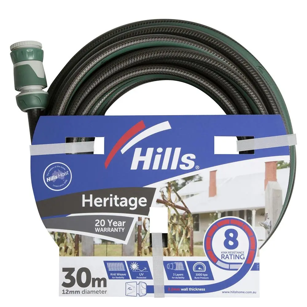 HILLS Heritage Garden Watering Hose 12mm x 30M Multipurpose Kink Resistant - Home & Garden