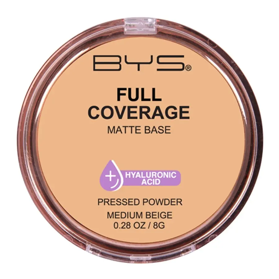 BYS Full Coverage 8g Pressed Powder w/ Hyaluronic Acid Face Makeup Medium Beige - Beauty