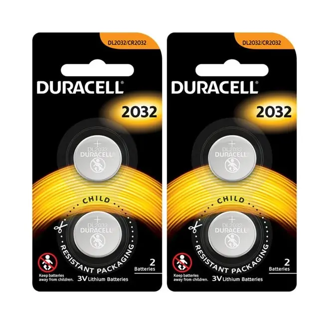 4pc Duracell 220MAH 3V DL2032/CR2032 Lithium Battery Button Cell/Coin for Watch - Electronics