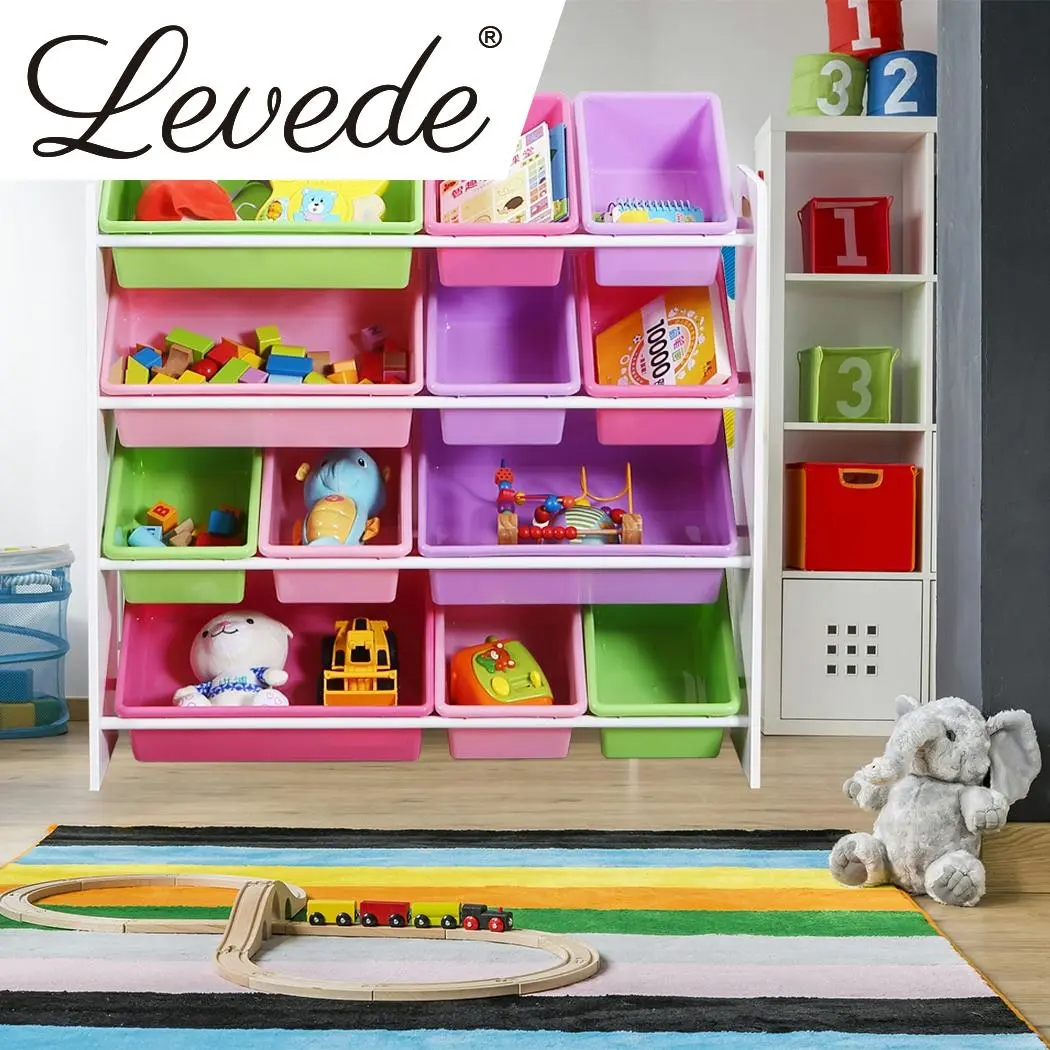 Levede 12Bins Kids Toy Box Bookshelf Organiser Display Shelf Storage Rack Drawer - Furniture