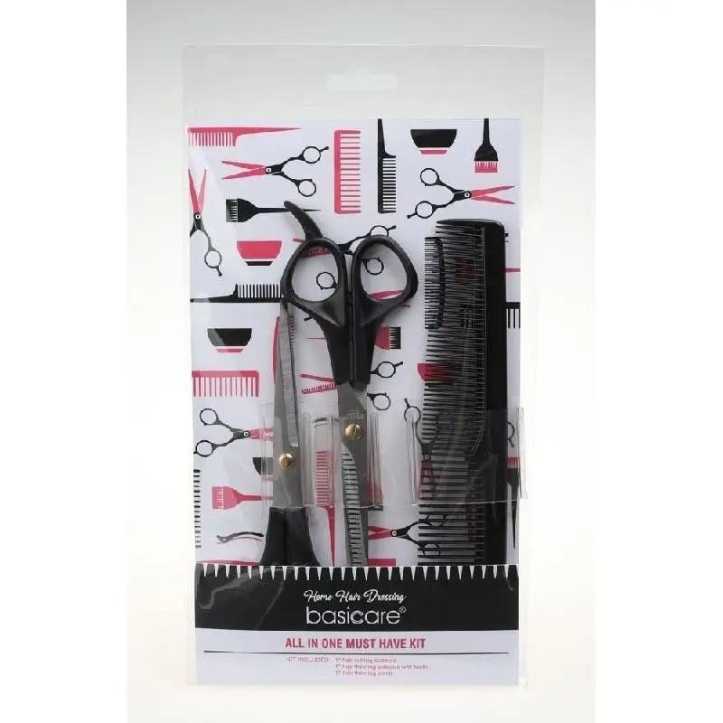 Basicare 3 Piece Haircutting Kit Scissors Thinning Shears And Comb Set - Beauty