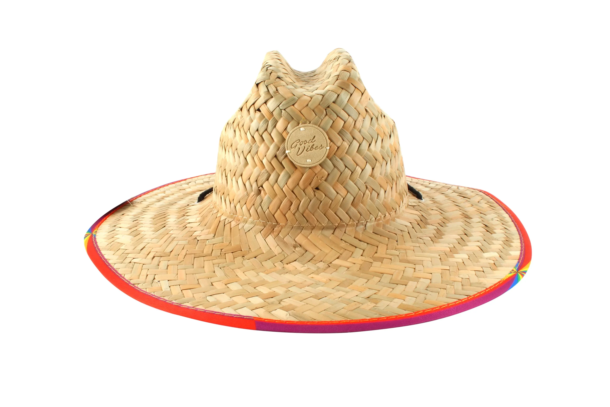 Straw Beach Hat with Chin Strap - Rainbow