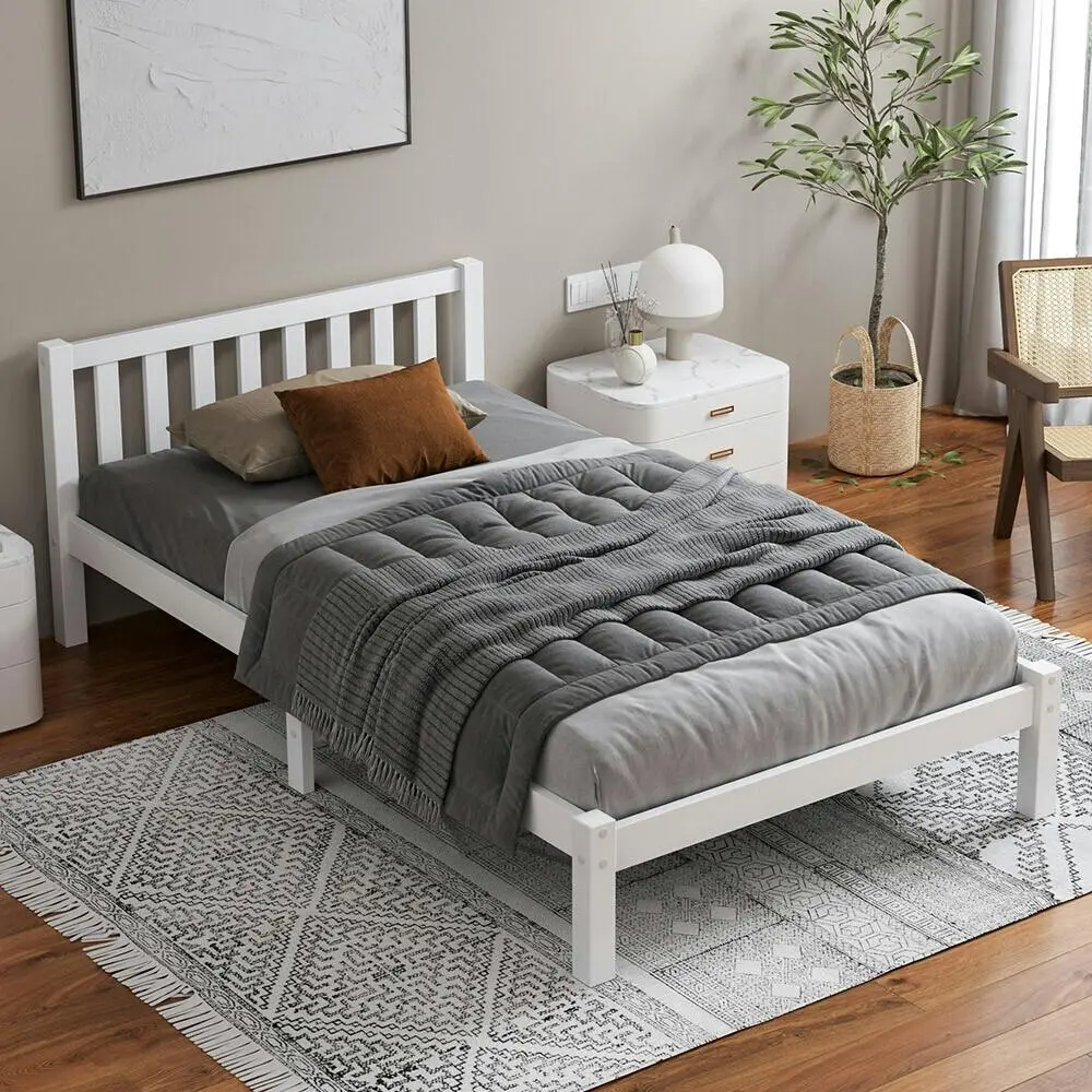 Alfordson Wooden Bed Frame Single Mattress Base White - Furniture