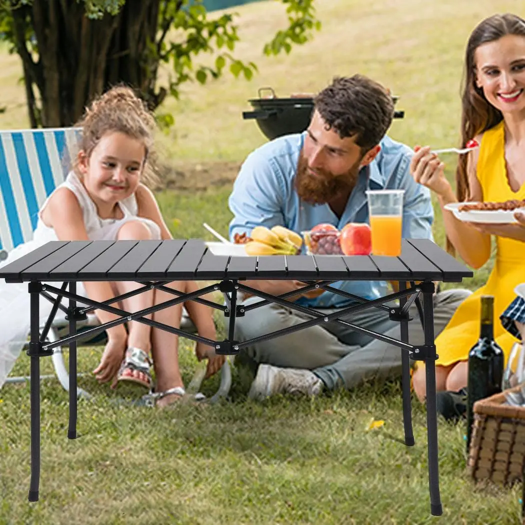 Levede Folding Camping Table Portable Aluminium Outdoor Picnic Garden Black - Sports & Outdoor