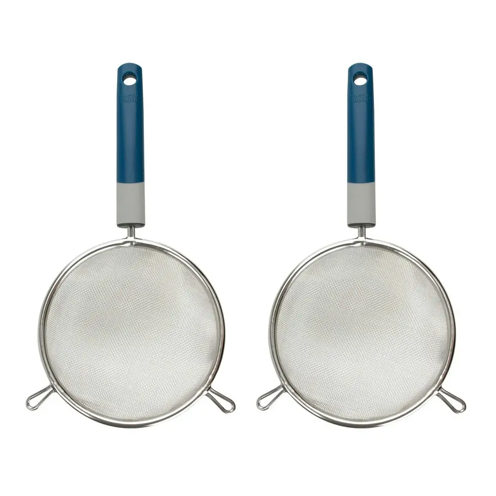 2x Tasty Stainless Steel Mesh Strainer/Drainer Kitchen Utensil 31cm Blue/Silver - Home & Garden