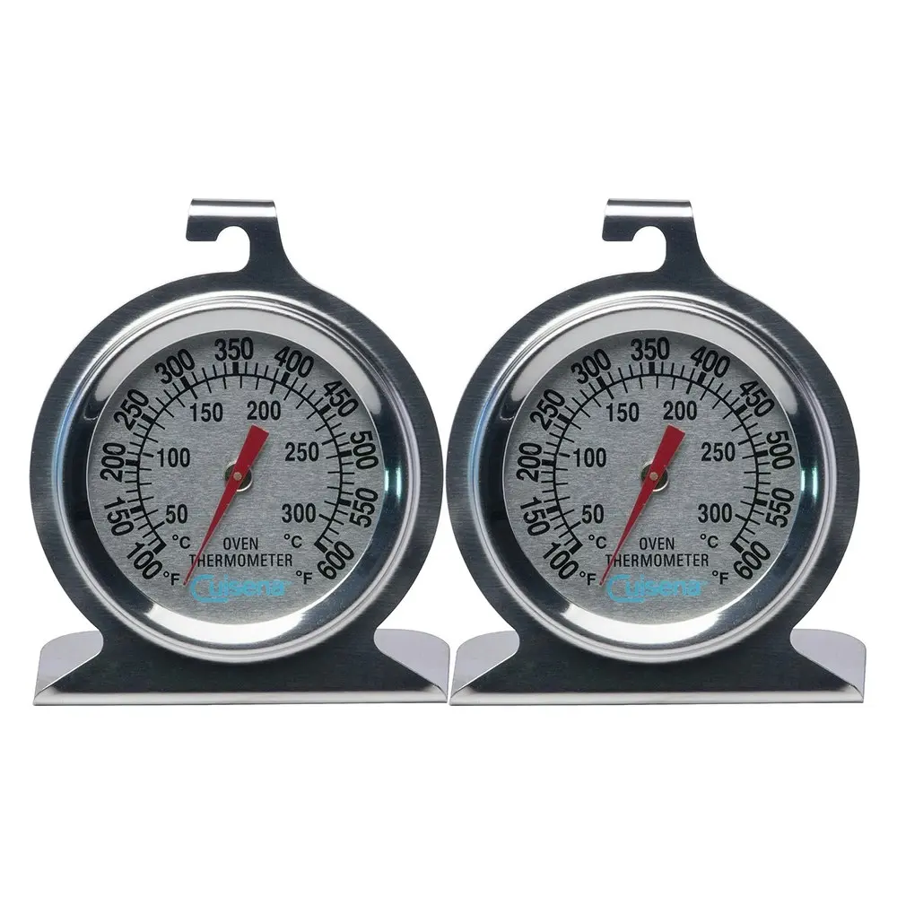 2x Cuisena Round Stainless Steel Glass Oven Thermometer Food Baking/Cooking SLV - Home & Garden