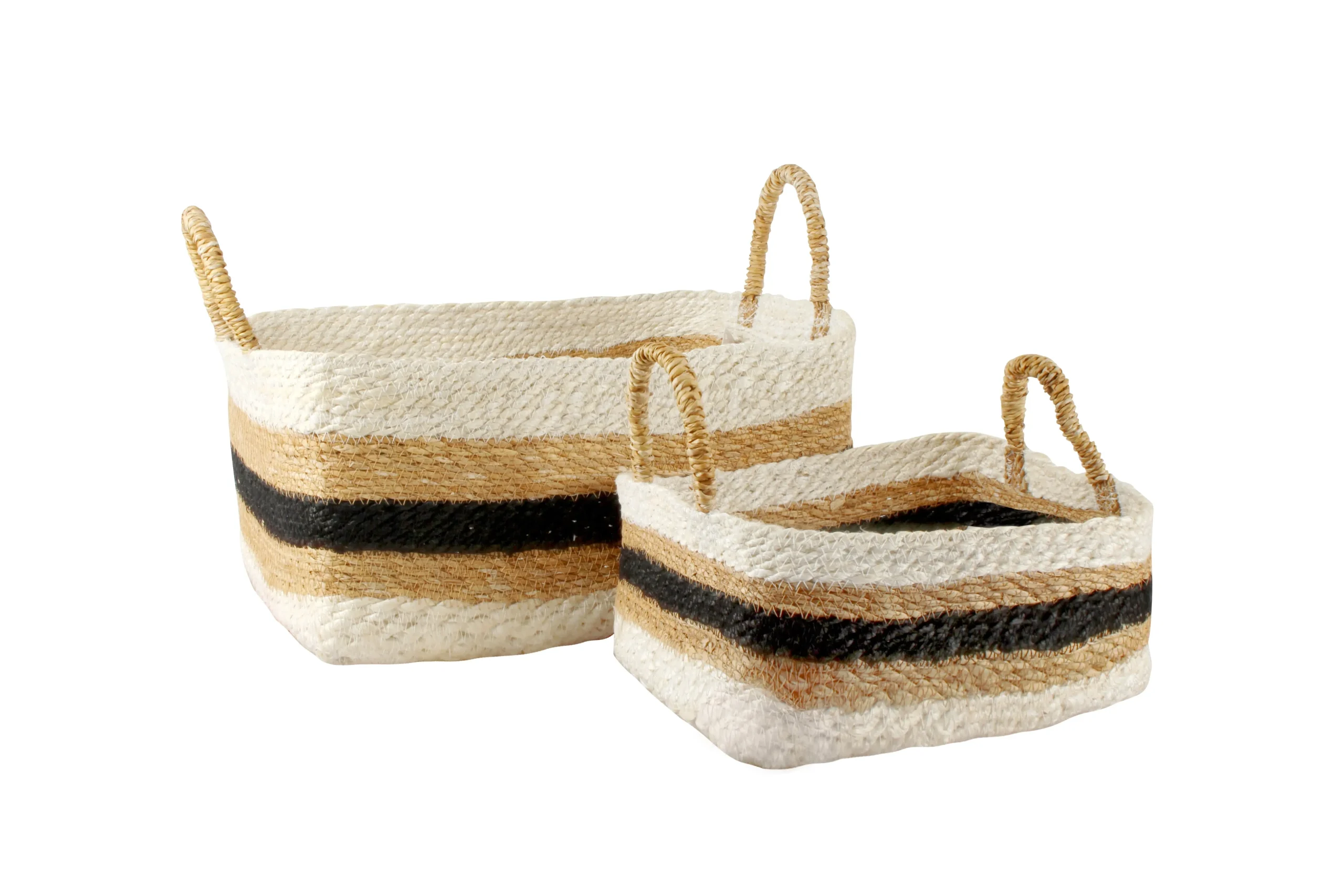 Izzy Stripe Jute Rectangle Baskets Set Of 2 - Home & Garden