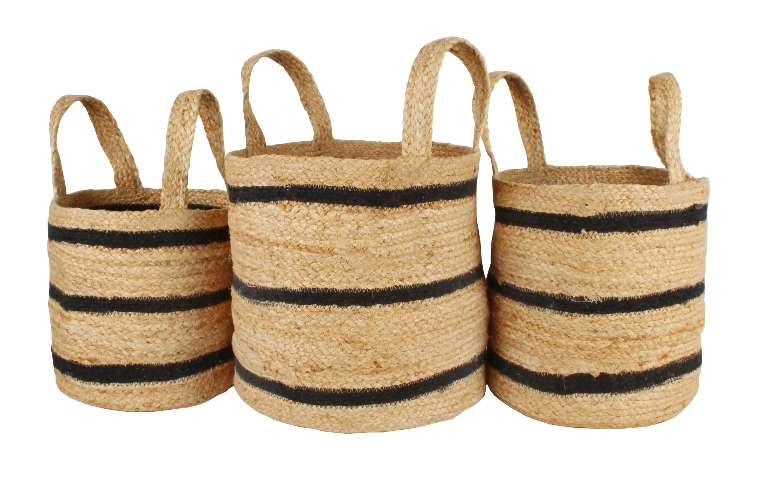 Ovela Set Of 3 Striped Jute Basket Natural - Home & Garden
