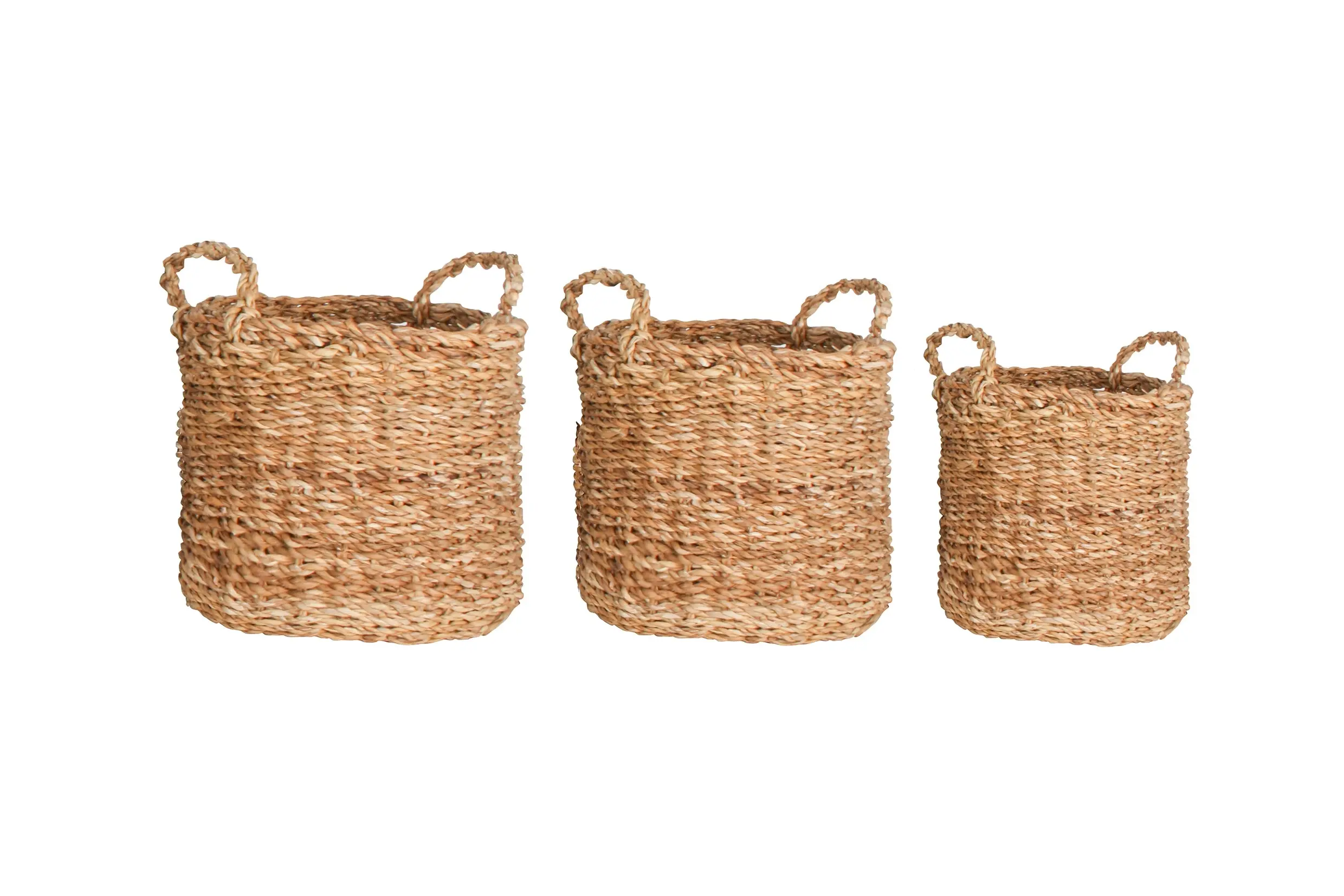 Yamba Set Of 3 Seagrass Round Basket With Handle - Home & Garden