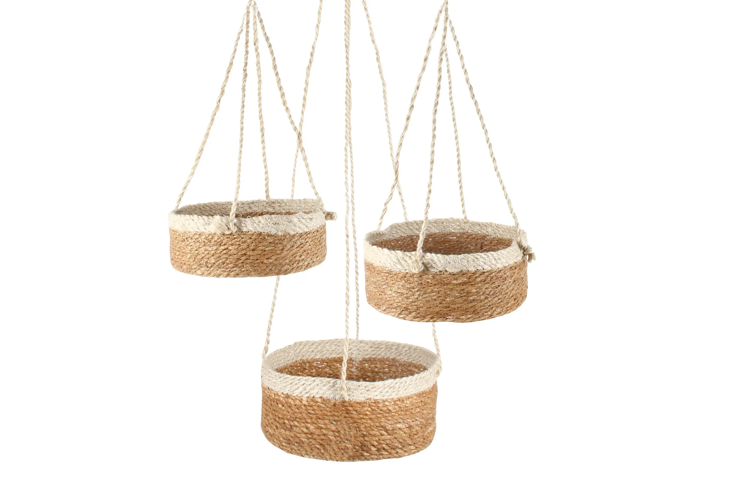 Airlie Set Of 3 Jute Hanging Basket With Rope Hanger - Home & Garden