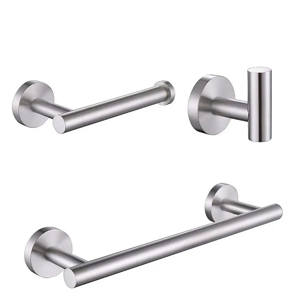 3 Pcs Bathroom Set Include Towel Rack, Paper Holder And Hook-Sliver