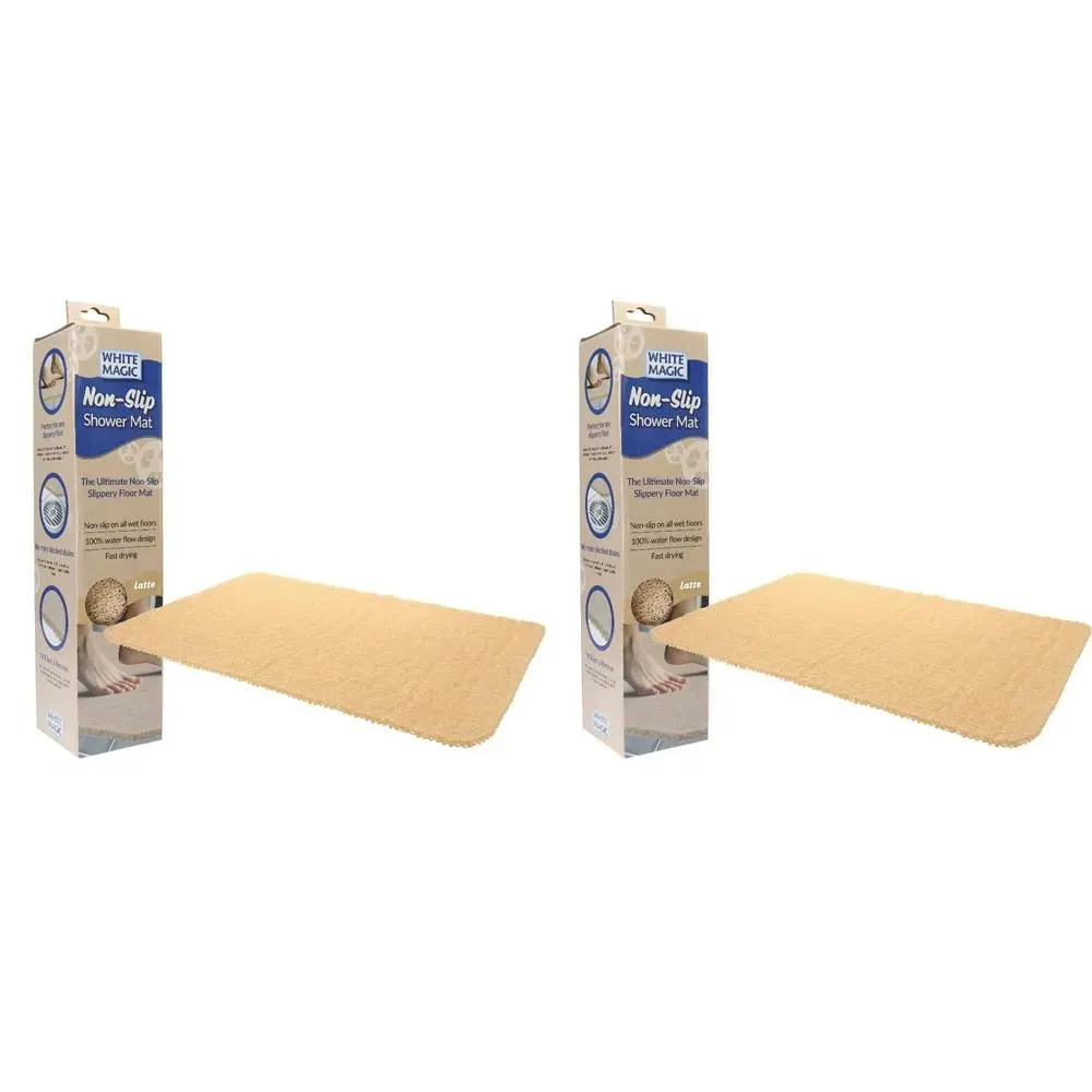 2x White Magic Home/Bathroom Non-Slip Floor Shower Quick Drying Mat/Rug Latte