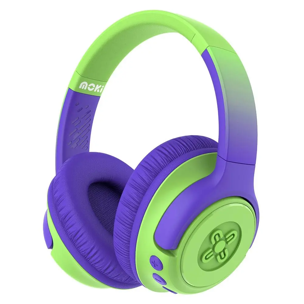 Moki Mixi Kids Volume Limited Wireless/Bluetooth 3.5mm Headphones Green Purple - Electronics