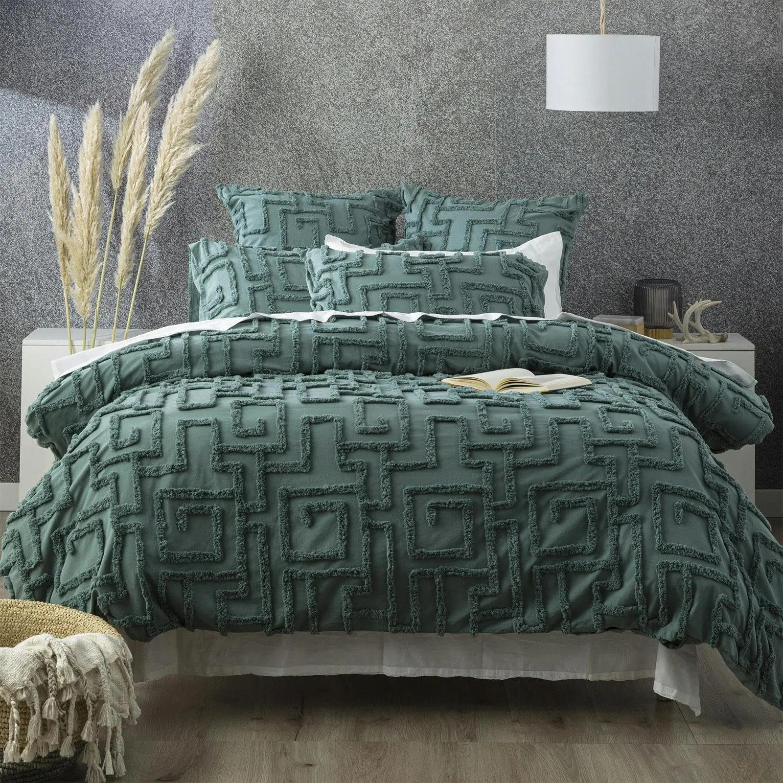 Renee Taylor Riley 65cm Pillowcase VT Washed Cotton Chenille Tufted Euro Mineral - Home & Garden