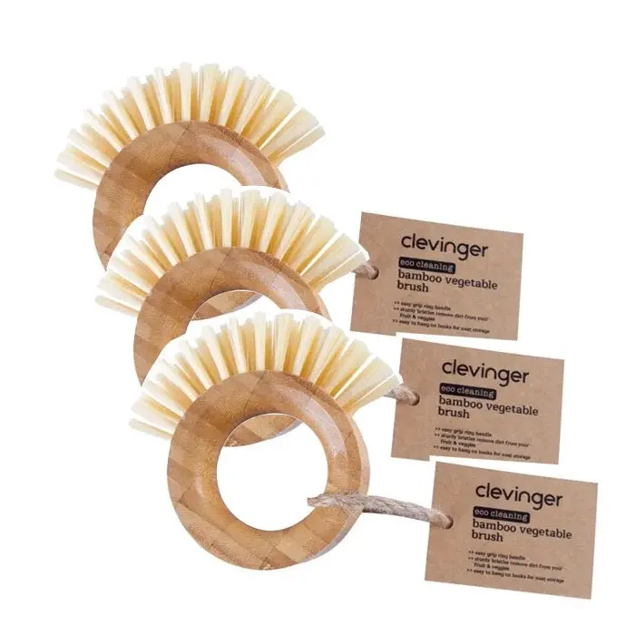 3x Clevinger 11cm Eco Bamboo Vegetable/Fruit Kitchen Home Scrubbing Clean Brush - Home & Garden