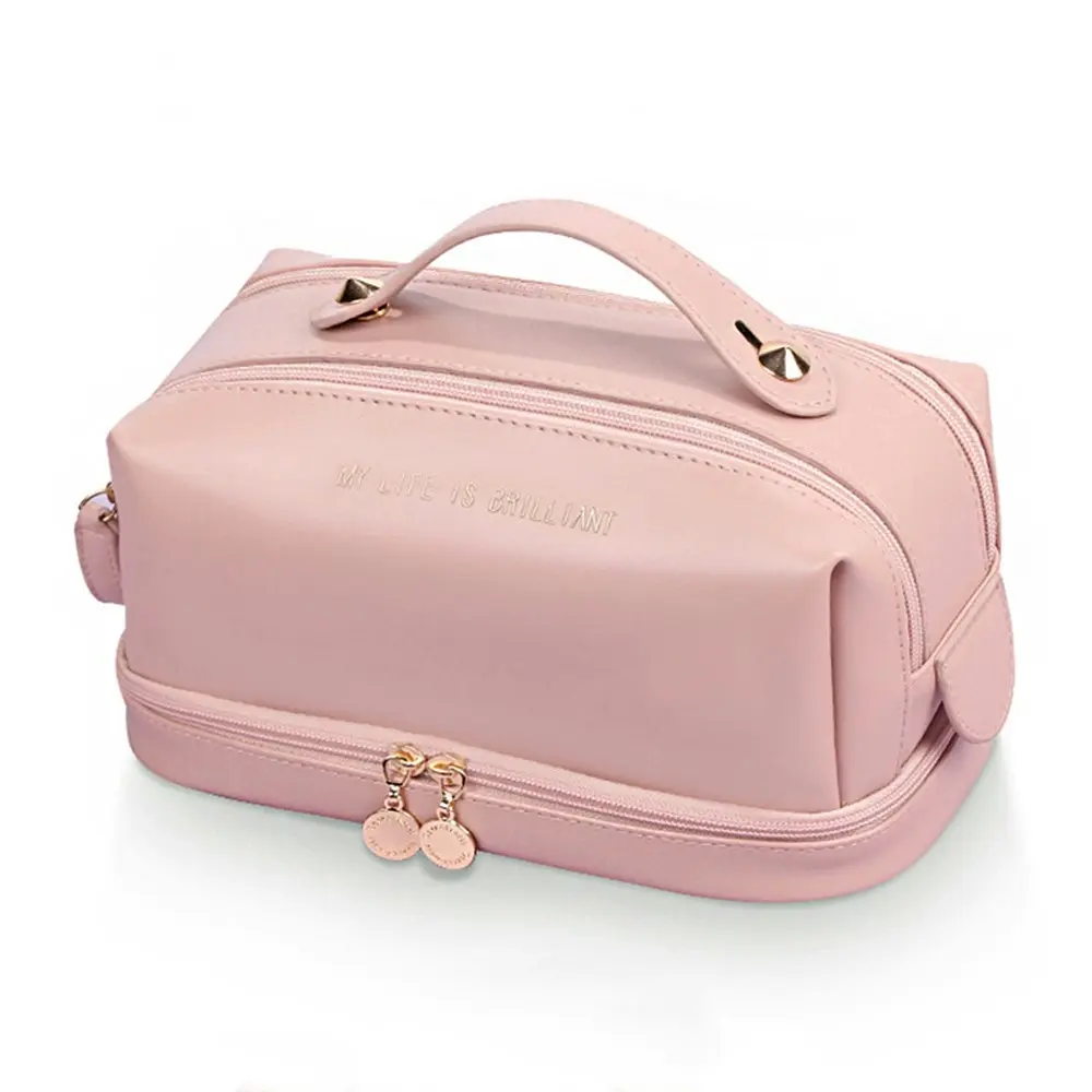 Double Layer Makeup Bag Large Capacity Washing Bag Portable Travel Storage Bag - Home & Garden
