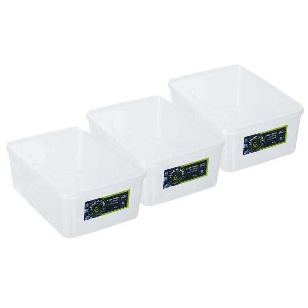3PK Lemon & Lime Keep Fresh 7.5L Food Container 32cm Kitchen Storage Canister - Home & Garden