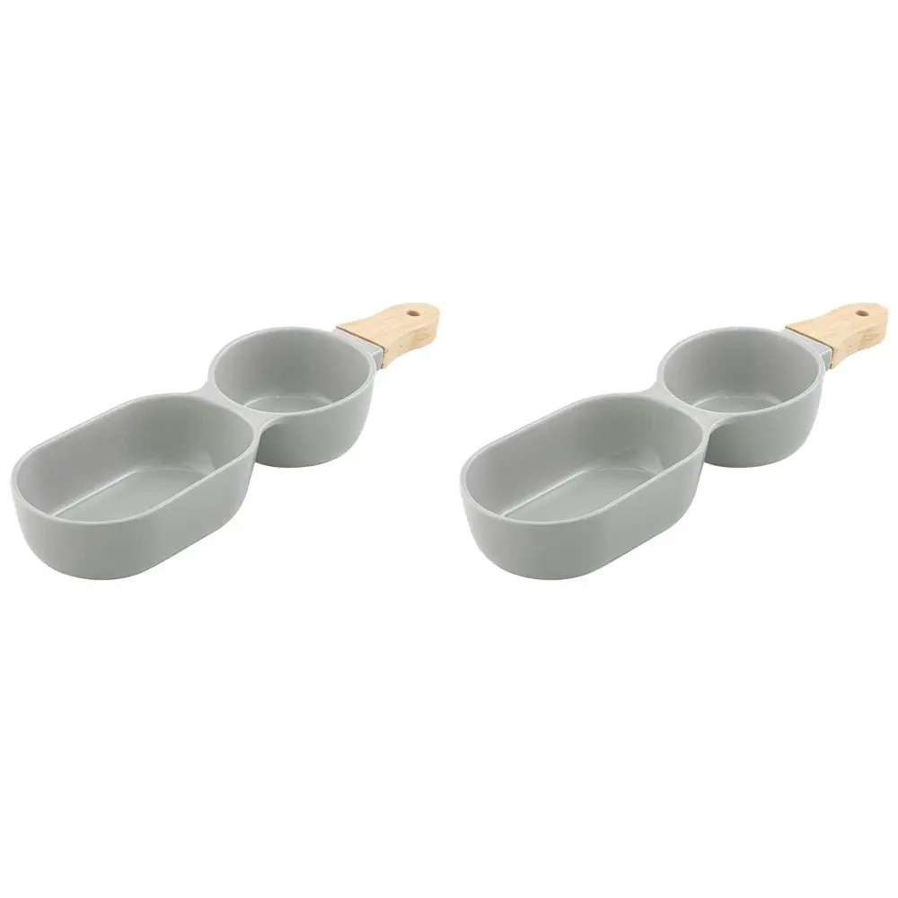 2x Ladelle Alto Serve & Share 2 Part 34.5x9.5cm Porcelain/Wood Serve Stick Grey - Home & Garden