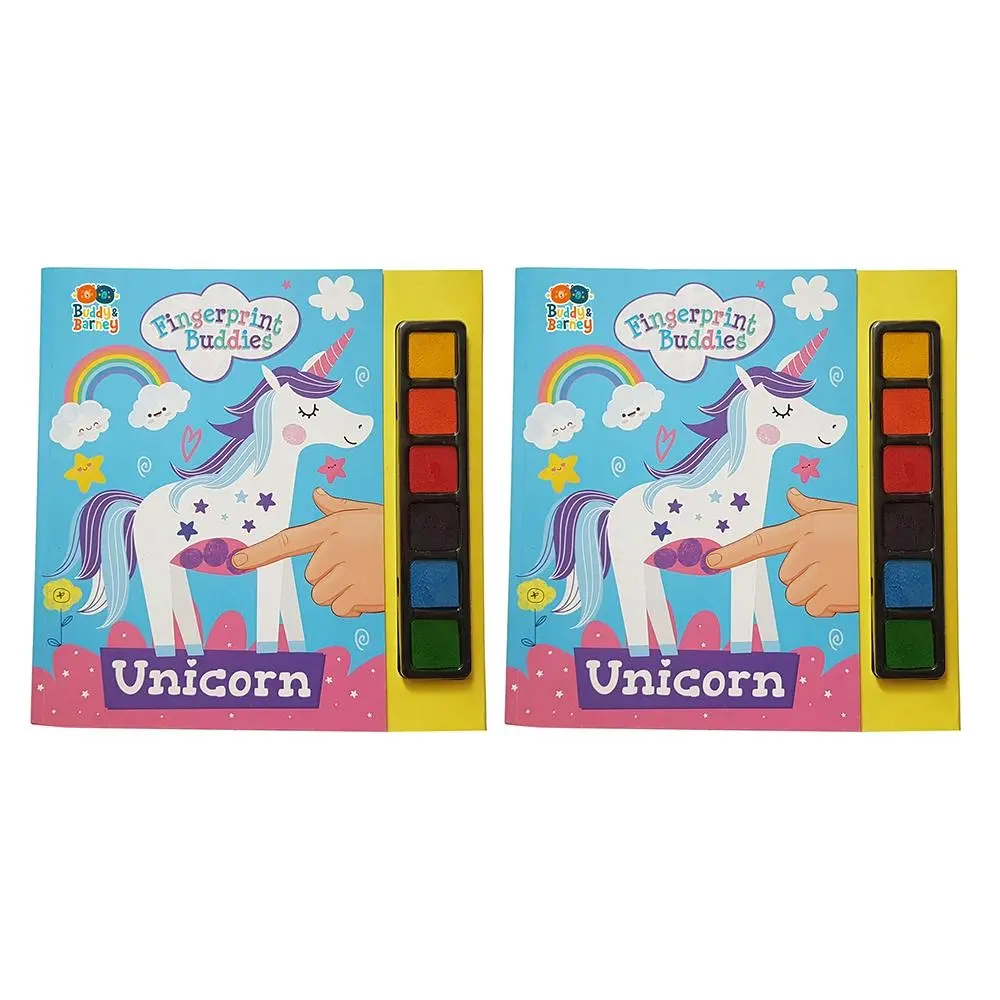 2x Buddy & Barney 16-Page Finger Print Buddies Colouring Book Unicorn Kids 3y+