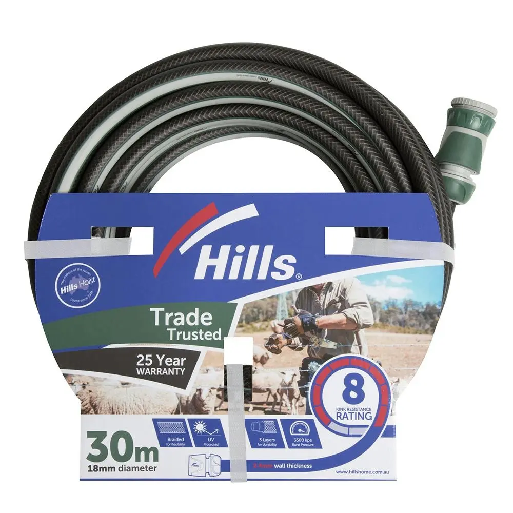 HILLS Trade Trusted Garden Watering Hose 18mm x 30M Multipurpose Kink Resistant - Home & Garden