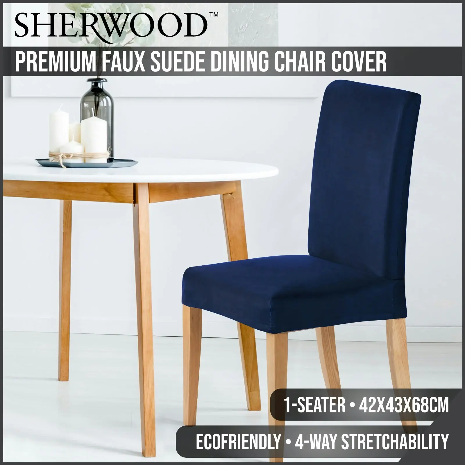 Sherwood Premium Faux Suede Dining Chair Cover Dark Blue 1 seater - Home & Garden