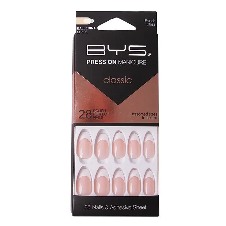 28pc BYS Press On Manicure/Artificial Fake Glam Nails French Gloss Ballerina PNK - Beauty