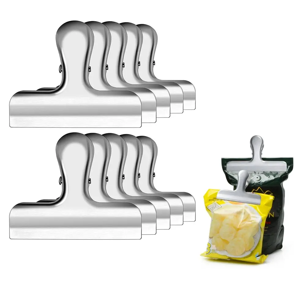 10 Pcs 12CM Stainless Steel Chip Bag Clips for Air Tight Seal Grip on Food - Home & Garden