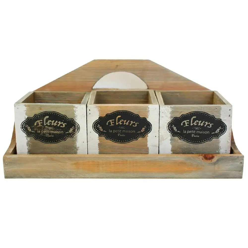 3pc Outdoor Wooden Pot Planters Boxes w/ Tray Fleur Home Garden Caddy Organiser - Home & Garden