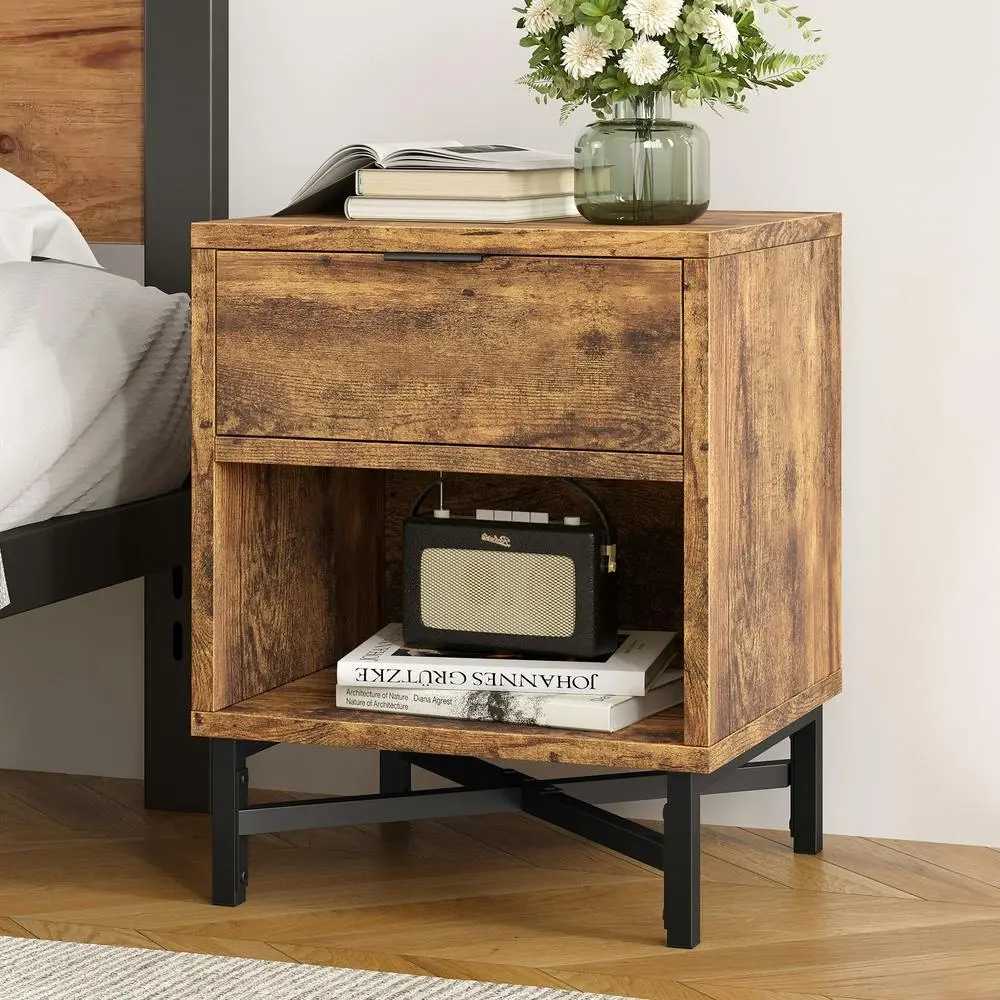 Alfordson Bedside Table Retro Nightstand Side Cabinet Oak - Furniture