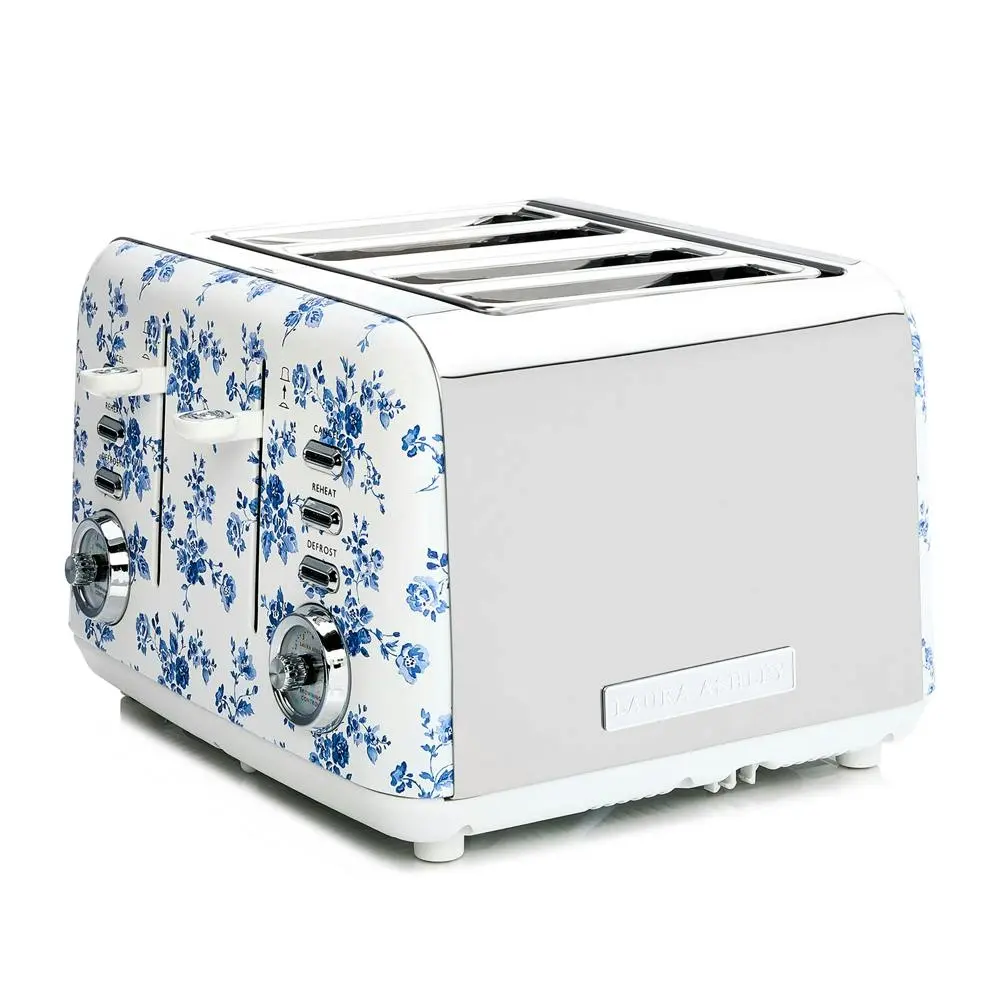 Laura Ashley 4 Slice Bread Toaster Stainless Steel w/ Wide Slots China Rose - Home & Garden