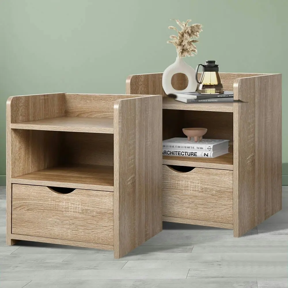 Alfordson 2x Bedside Table Nightstand 1 Drawer Wood - Furniture