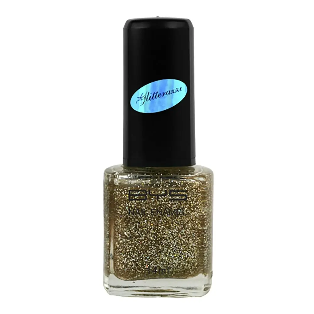 BYS Glitterazzi Gold Finger Nail Polish Enamel Lacquer Glitter Quick Dry 14ml - Beauty