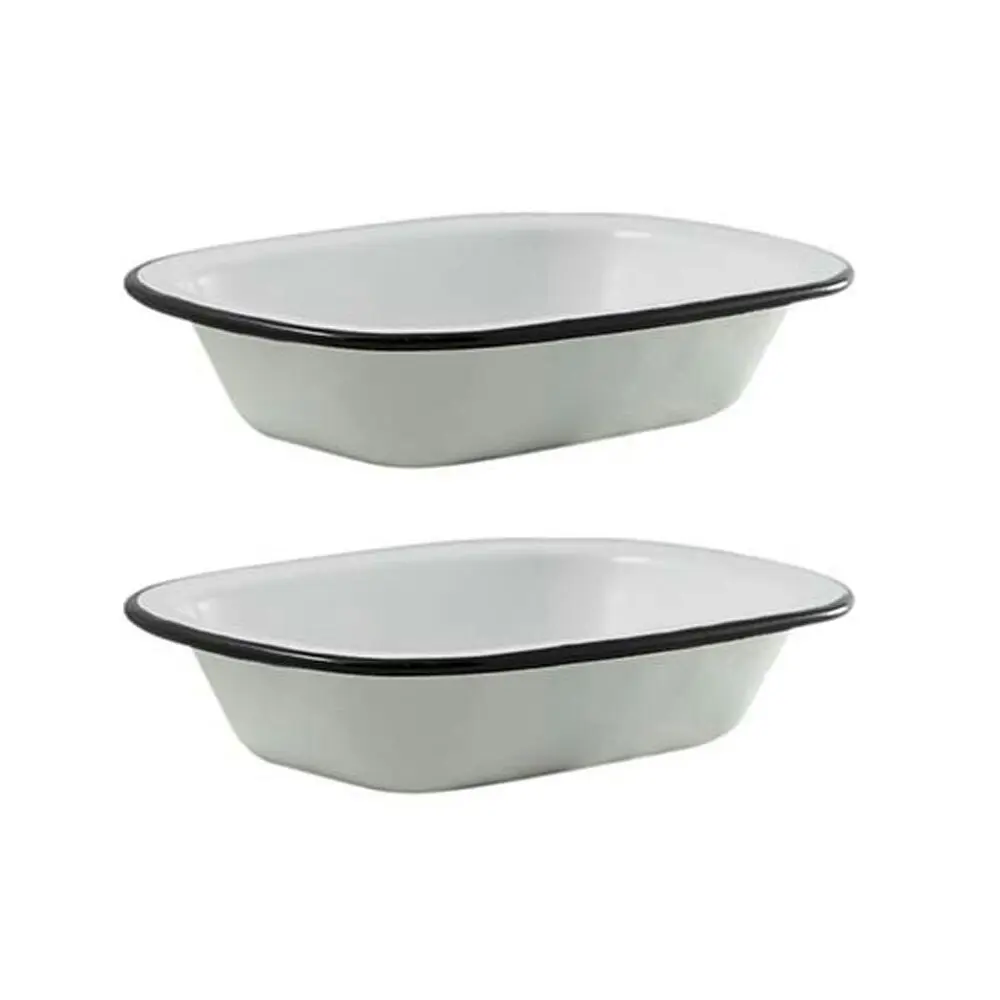 2x Urban Style Enamelware 18cm Pie Dish Rectangle Snack Container w/Black Rim WH - Home & Garden
