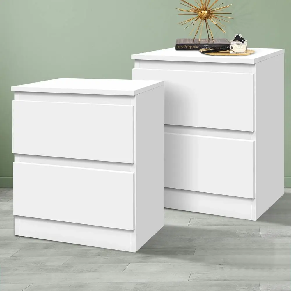 Alfordson 2x Bedside Table 2 Drawers White - Furniture