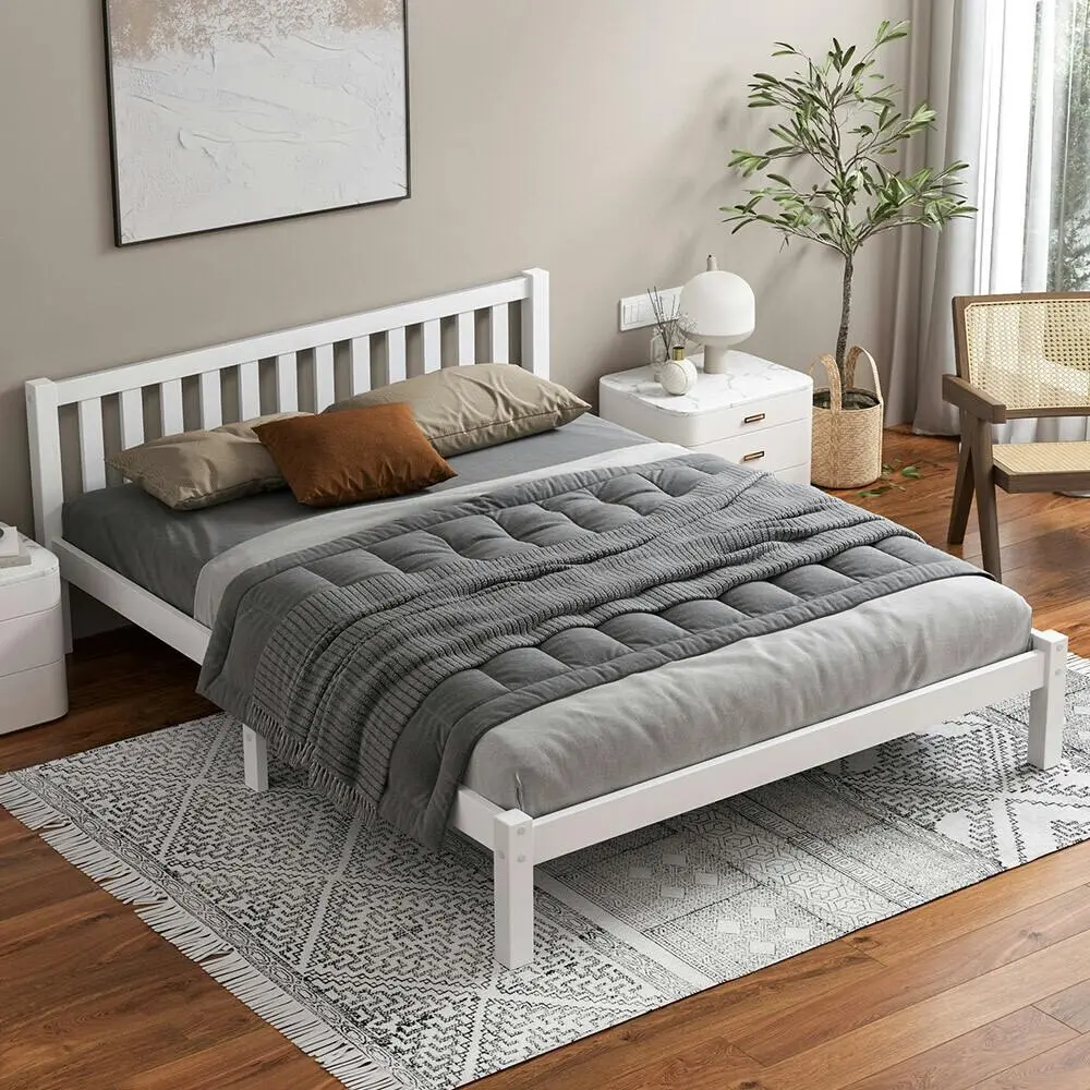 Alfordson Wooden Bed Frame Queen Mattress Base White - Furniture